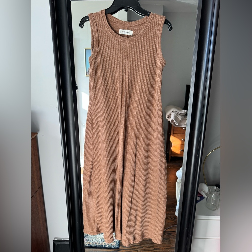 Everlane Rib-knit A-line Tank Dress in Tan, size M